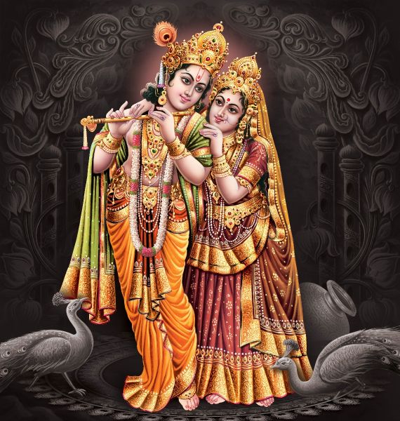 Lord Radha Krishna With Black Background Canvas Print