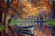 Boat On The Lake In The Autumn Forest Canvas Print