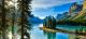 Panorama View Beautiful Island in Maligne Lake Alberta, Canada Canvas Print