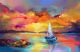 Colorful View with Boat, Sail on Sea Canvas Print