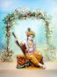 Beautiful Krishna Statue with Flute Flower Background Canvas Print