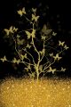 Gold Tree and Butterfly with Black Background Canvas Print