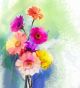  Colorful Bouquet Flowers with Light Green-Blue Color Background Canvas Print