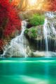 Waterfall In Autumn Forest At Erawan Waterfall National Park, Thailand
